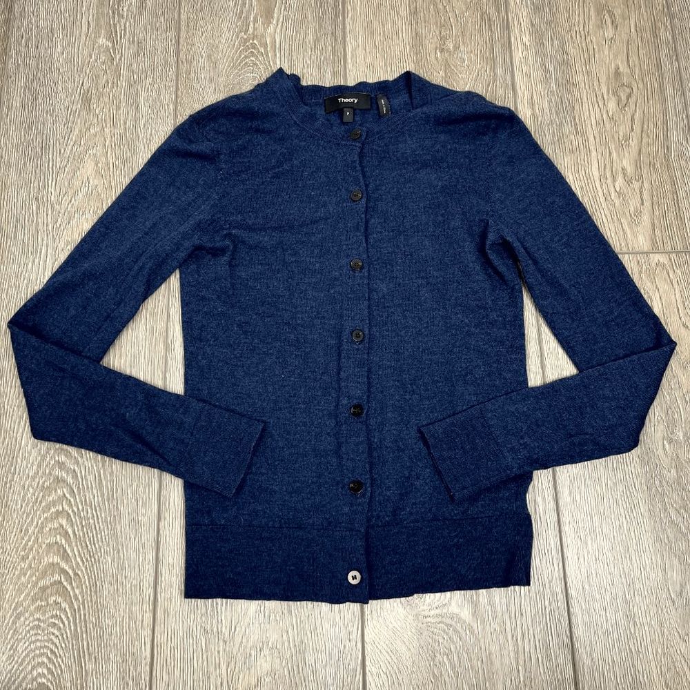 Theory Merino Blend Navy Cardigan Size P